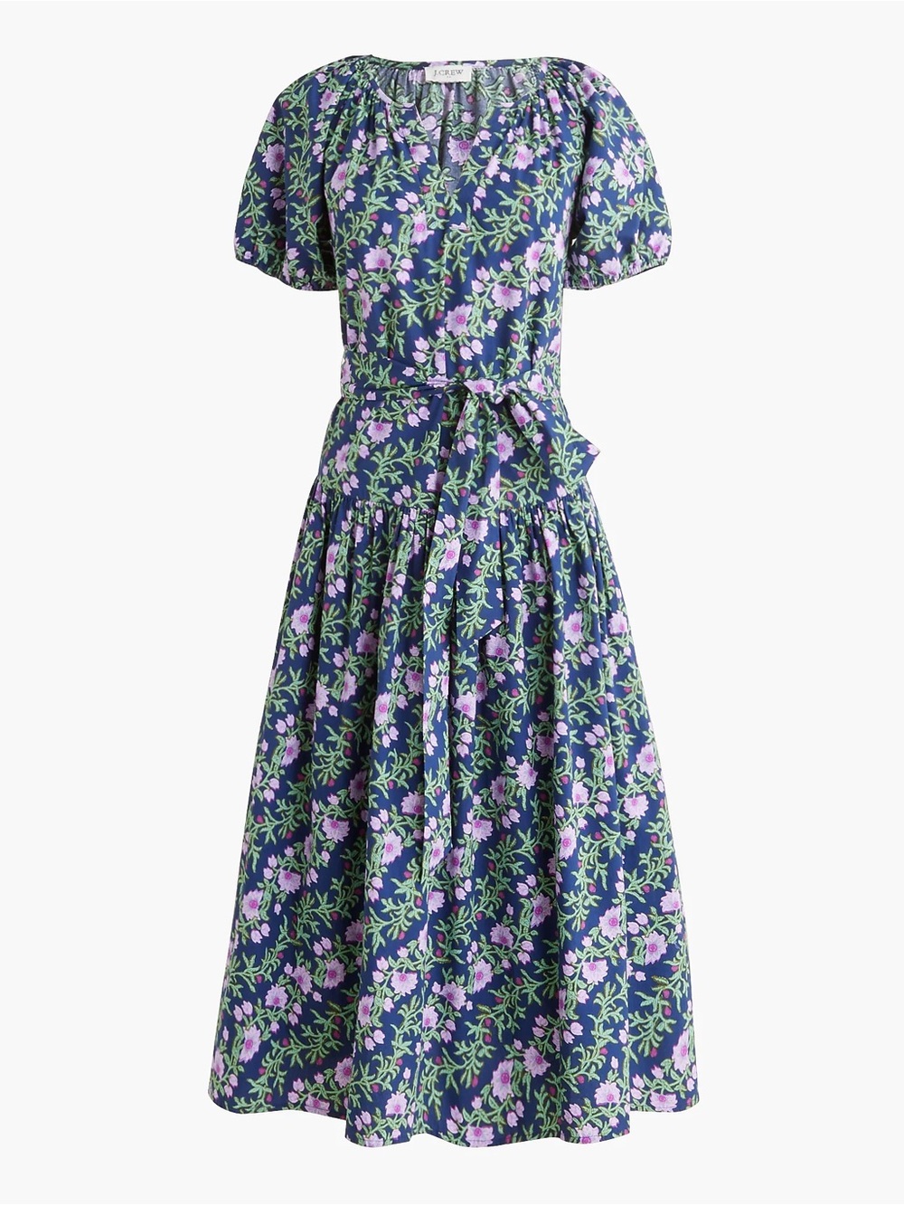 J. Crew Navy Midi Dress with Lilac Floral Print